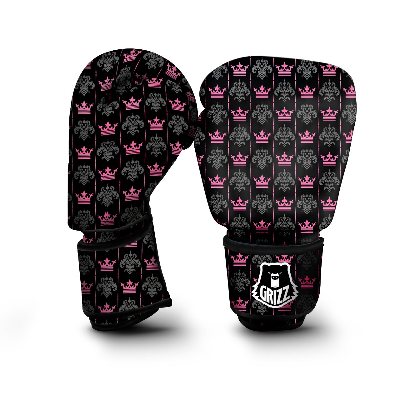 Crown Pink Print Pattern Boxing Gloves-grizzshop