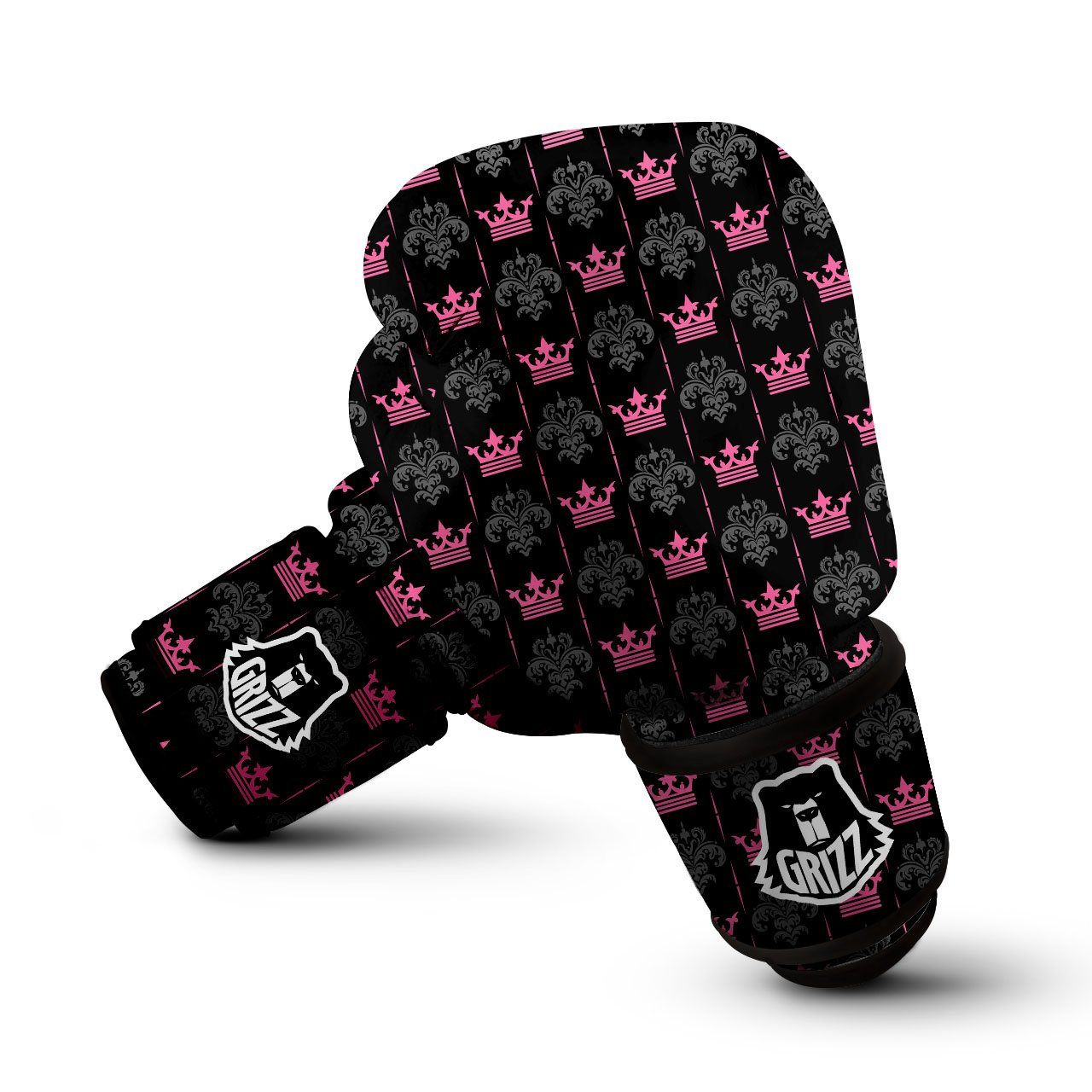 Crown Pink Print Pattern Boxing Gloves-grizzshop