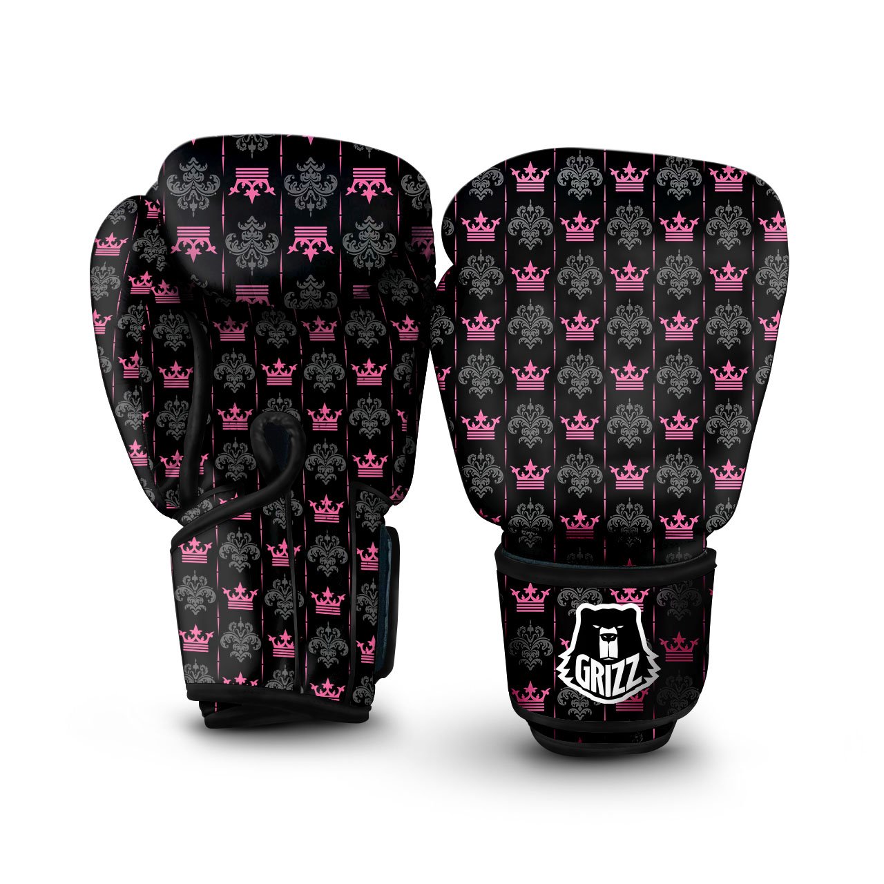 Crown Pink Print Pattern Boxing Gloves-grizzshop