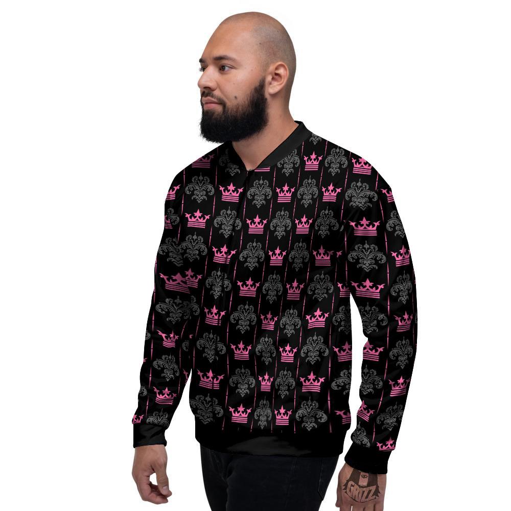 Crown Pink Print Pattern Men's Bomber Jacket-grizzshop
