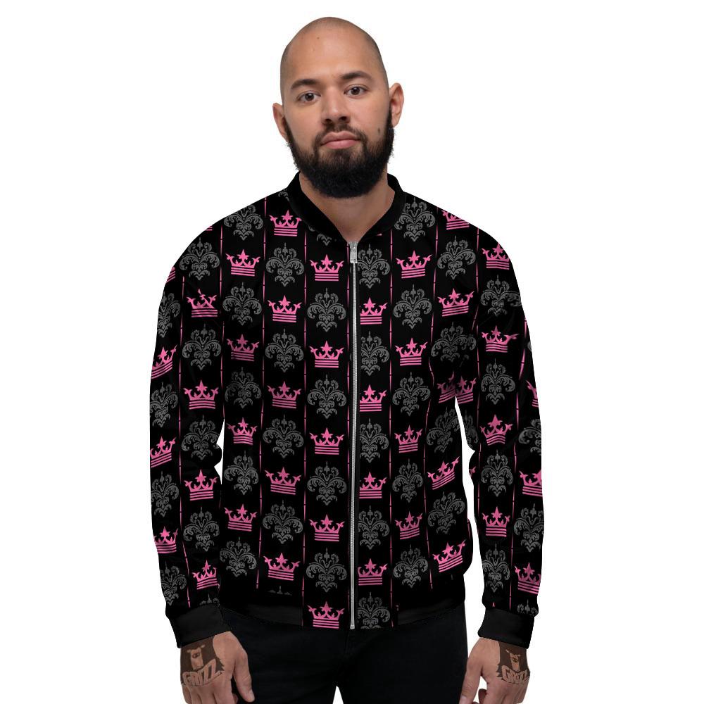 Crown Pink Print Pattern Men's Bomber Jacket-grizzshop