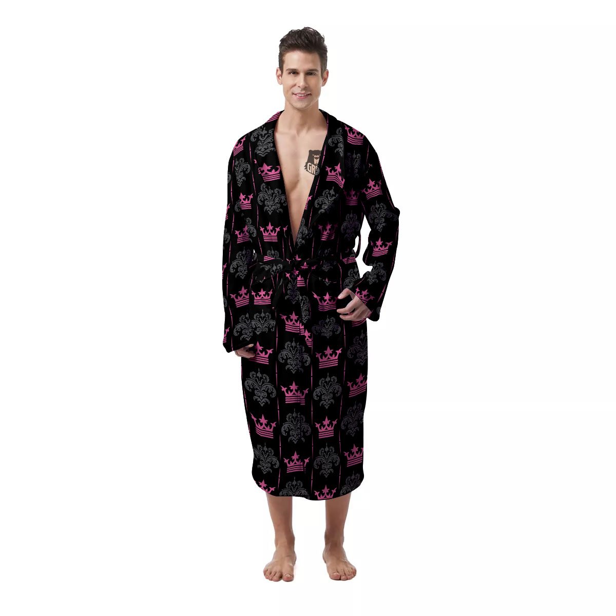 Crown Pink Print Pattern Men's Robe-grizzshop