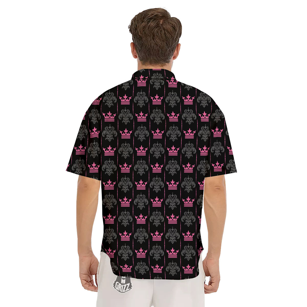 Crown Pink Print Pattern Men's Short Sleeve Shirts-grizzshop