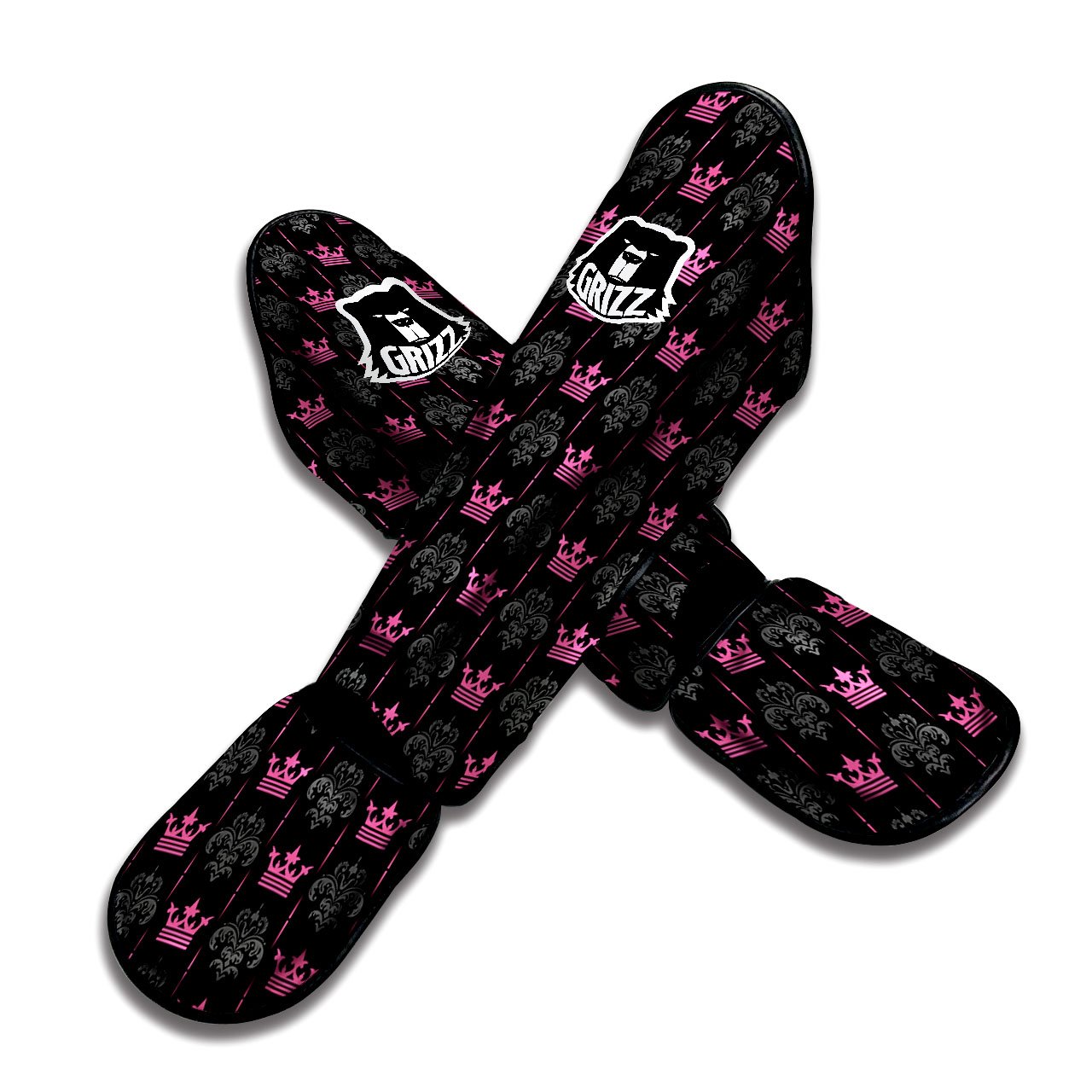 Crown Pink Print Pattern Muay Thai Shin Guards-grizzshop