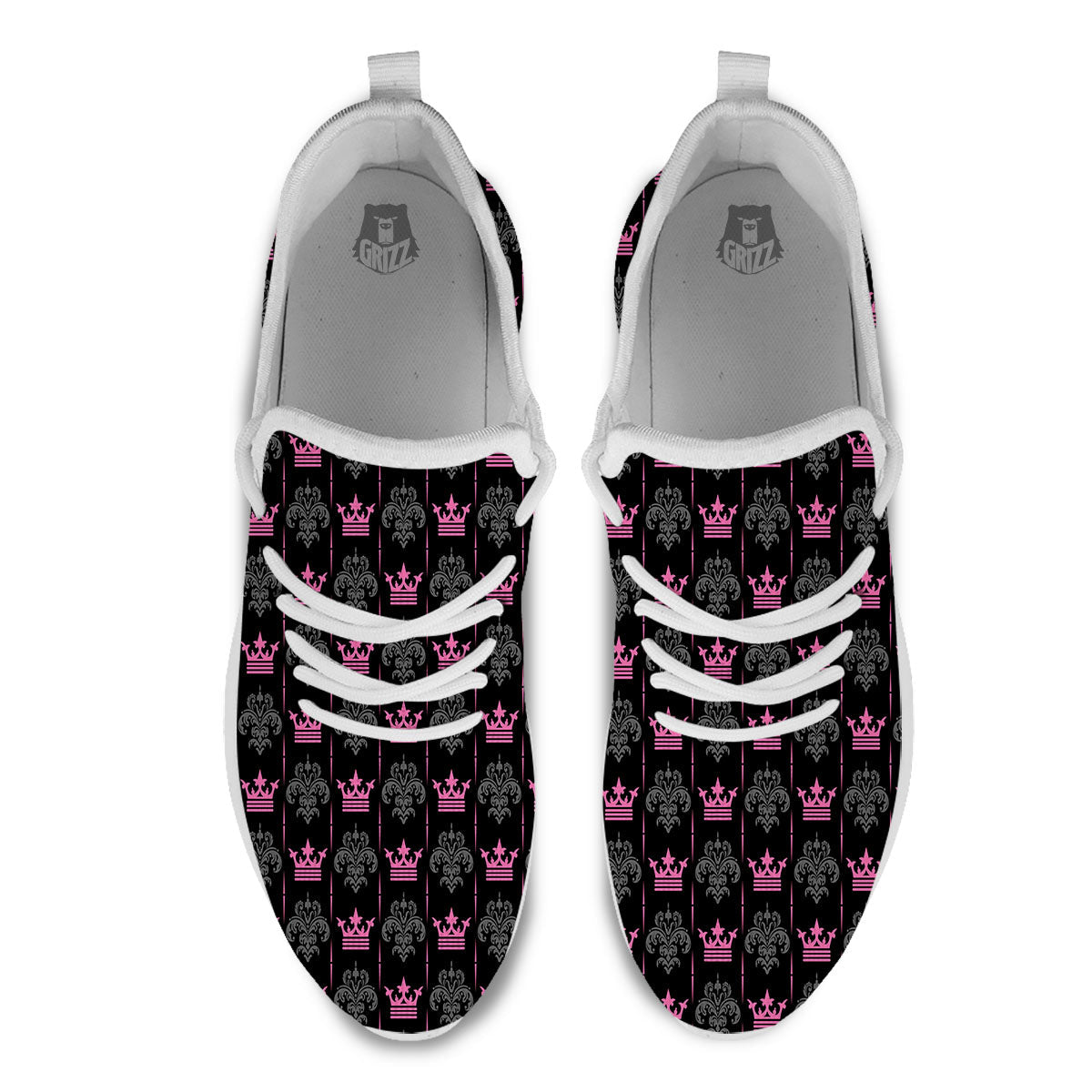 Crown Pink Print Pattern White Athletic Shoes-grizzshop