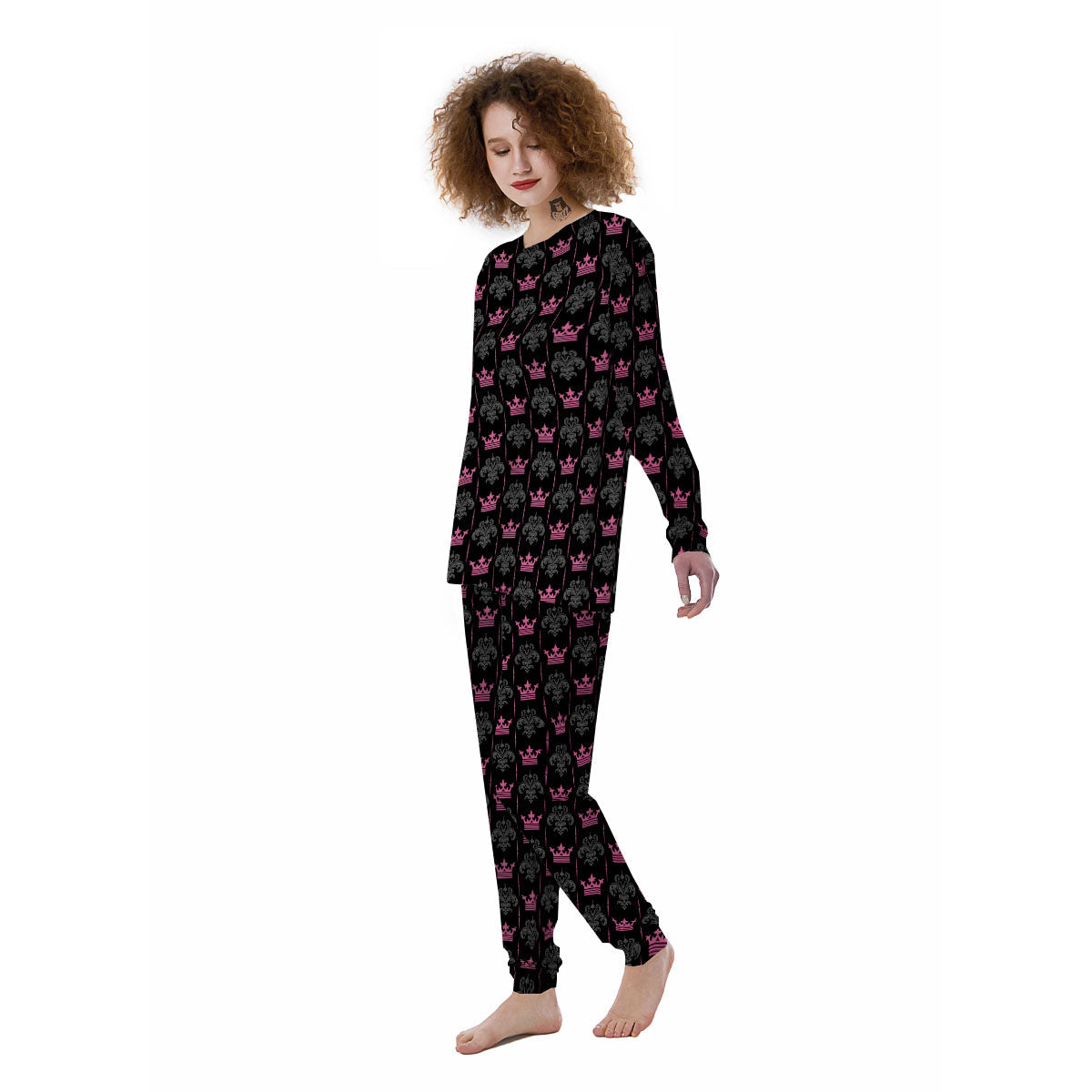 Crown Pink Print Pattern Women's Pajamas-grizzshop