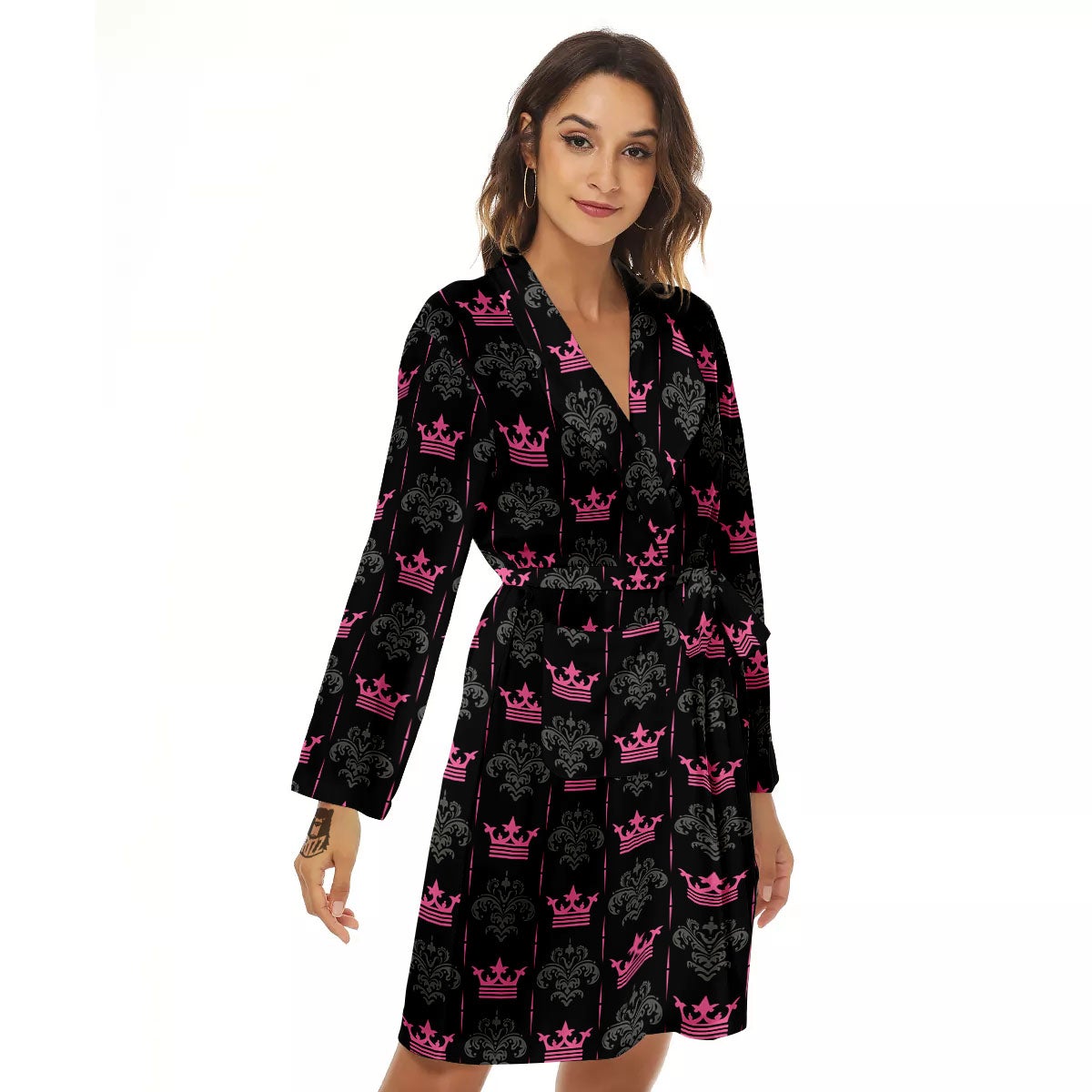 Crown Pink Print Pattern Women's Robe-grizzshop