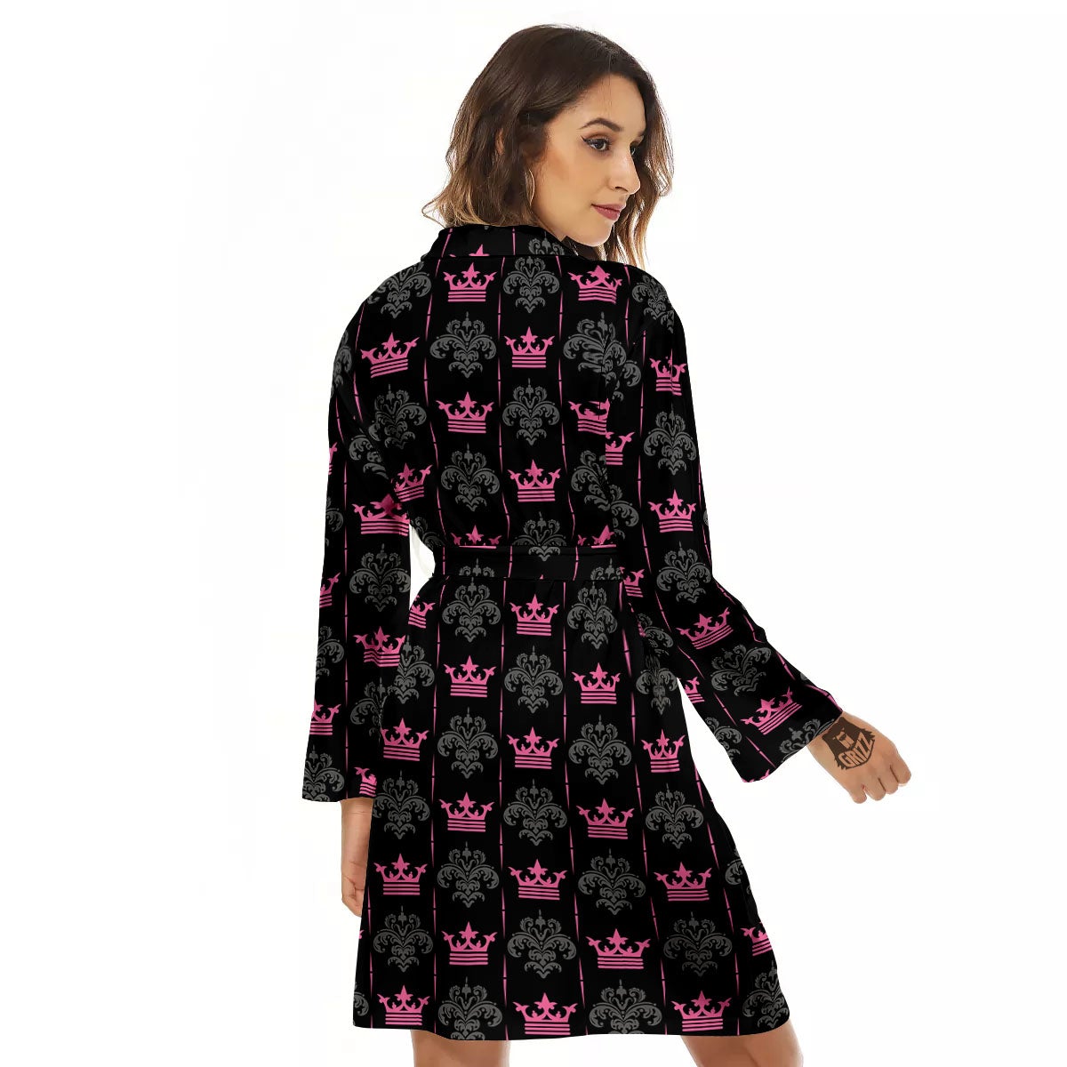Crown Pink Print Pattern Women's Robe-grizzshop