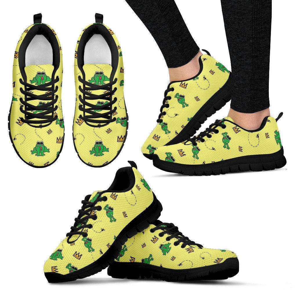 Crown Prince Frog Pattern Print Black Sneaker Shoes For Men Women-grizzshop