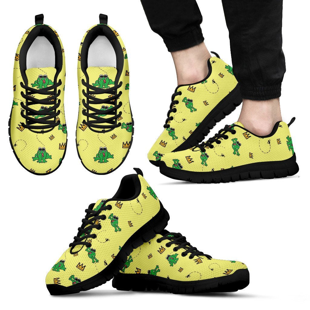 Crown Prince Frog Pattern Print Black Sneaker Shoes For Men Women-grizzshop