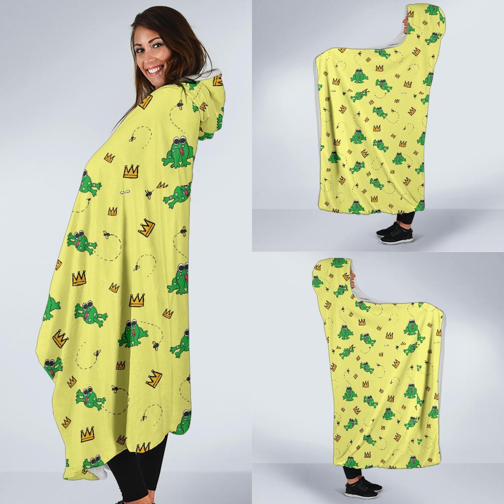 Crown Prince Frog Pattern Print Hooded Blanket-grizzshop