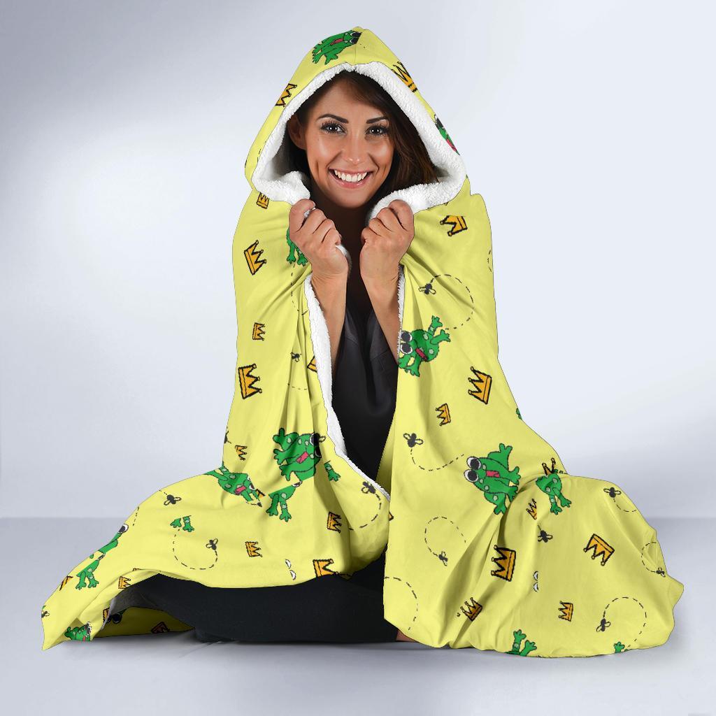 Crown Prince Frog Pattern Print Hooded Blanket-grizzshop