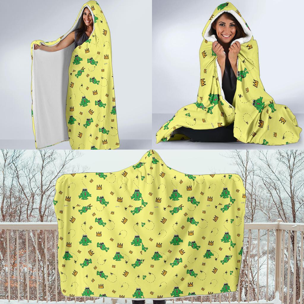 Crown Prince Frog Pattern Print Hooded Blanket-grizzshop