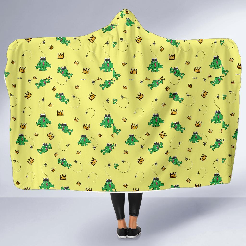 Crown Prince Frog Pattern Print Hooded Blanket-grizzshop