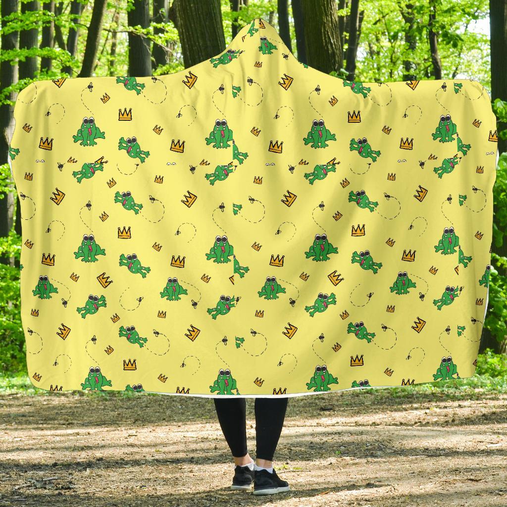 Crown Prince Frog Pattern Print Hooded Blanket-grizzshop