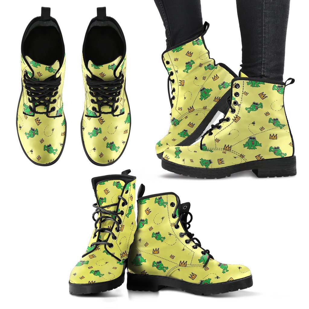 Crown Prince Frog Pattern Print Men Women Leather Boots-grizzshop