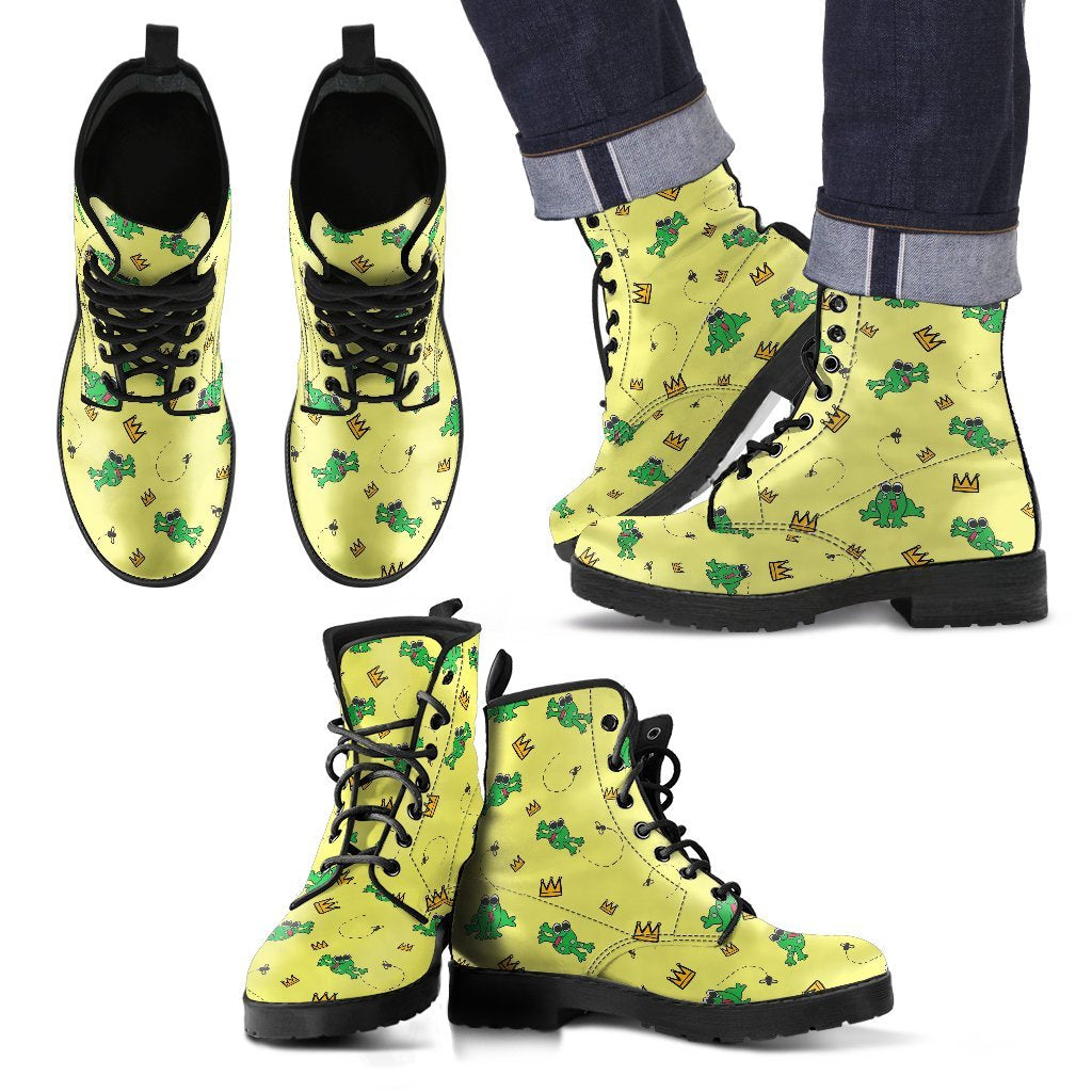 Crown Prince Frog Pattern Print Men Women Leather Boots-grizzshop