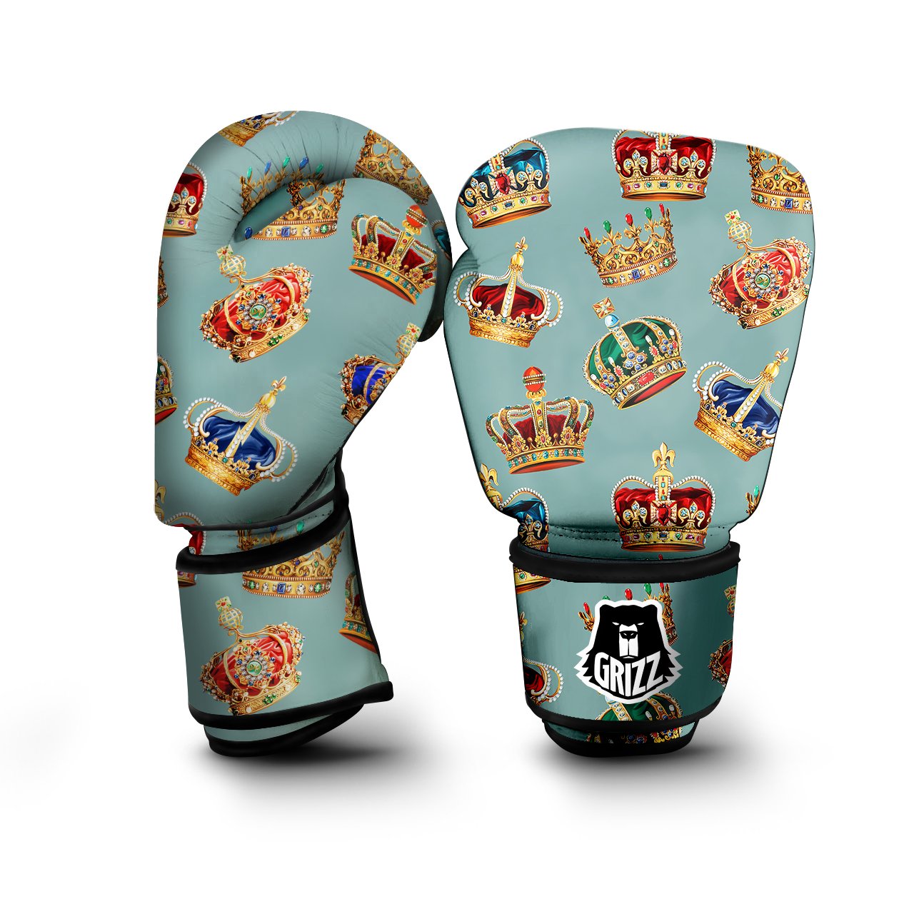 Crown Vintage Print Pattern Boxing Gloves-grizzshop