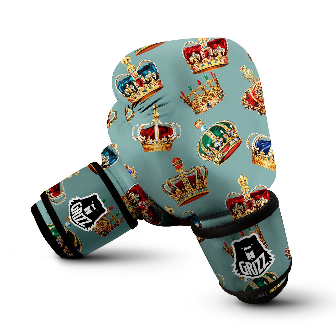 Crown Vintage Print Pattern Boxing Gloves-grizzshop