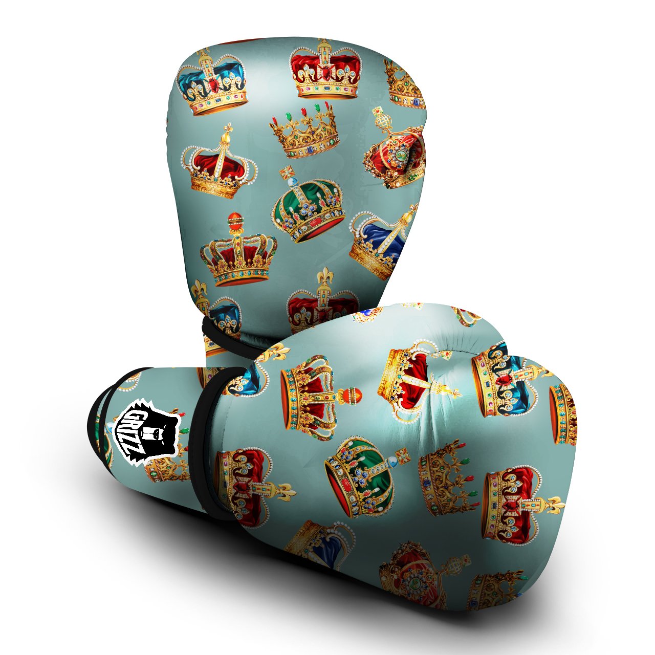 Crown Vintage Print Pattern Boxing Gloves-grizzshop