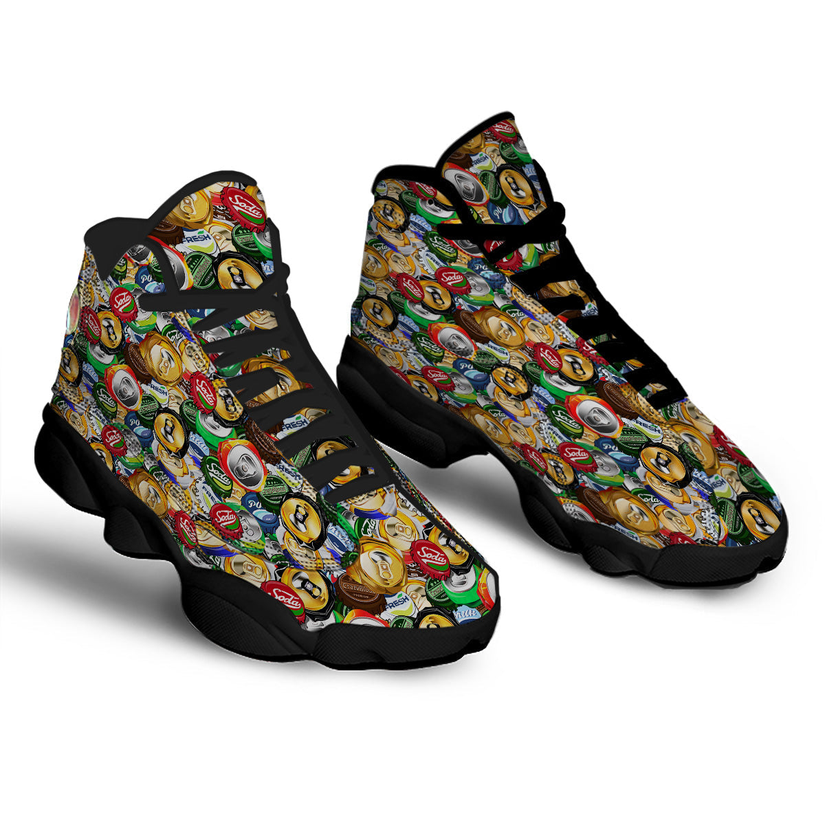 Crumpled Cans And Caps Print Pattern Black Basketball Shoes-grizzshop