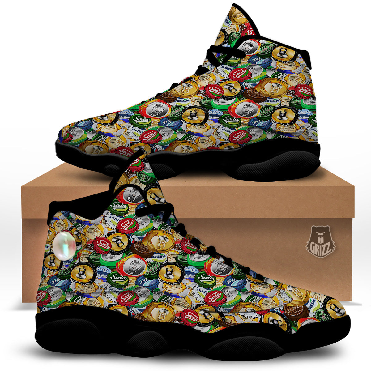 Crumpled Cans And Caps Print Pattern Black Basketball Shoes-grizzshop