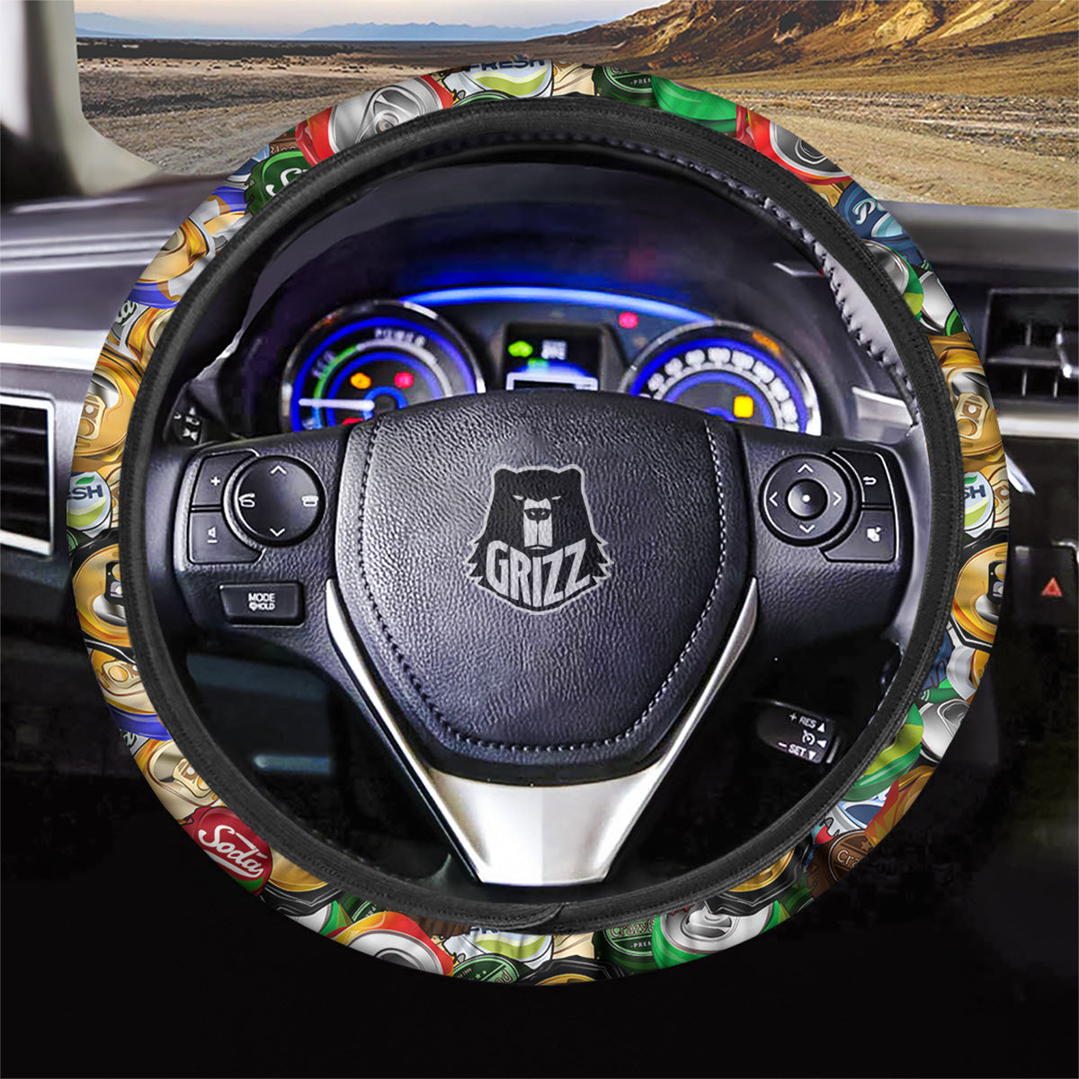 Crumpled Cans And Caps Print Pattern Car Steering Wheel Cover-grizzshop