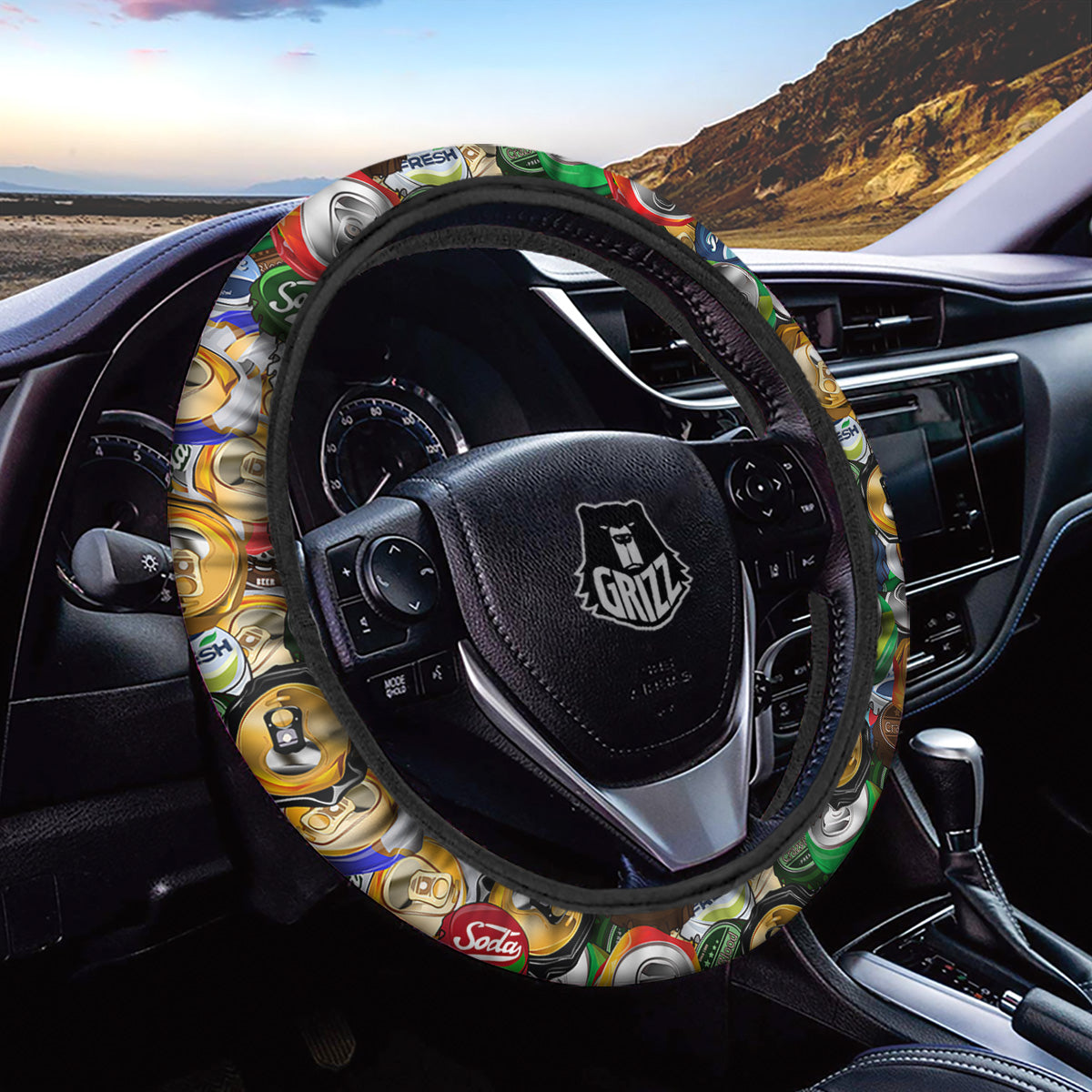 Crumpled Cans And Caps Print Pattern Car Steering Wheel Cover-grizzshop