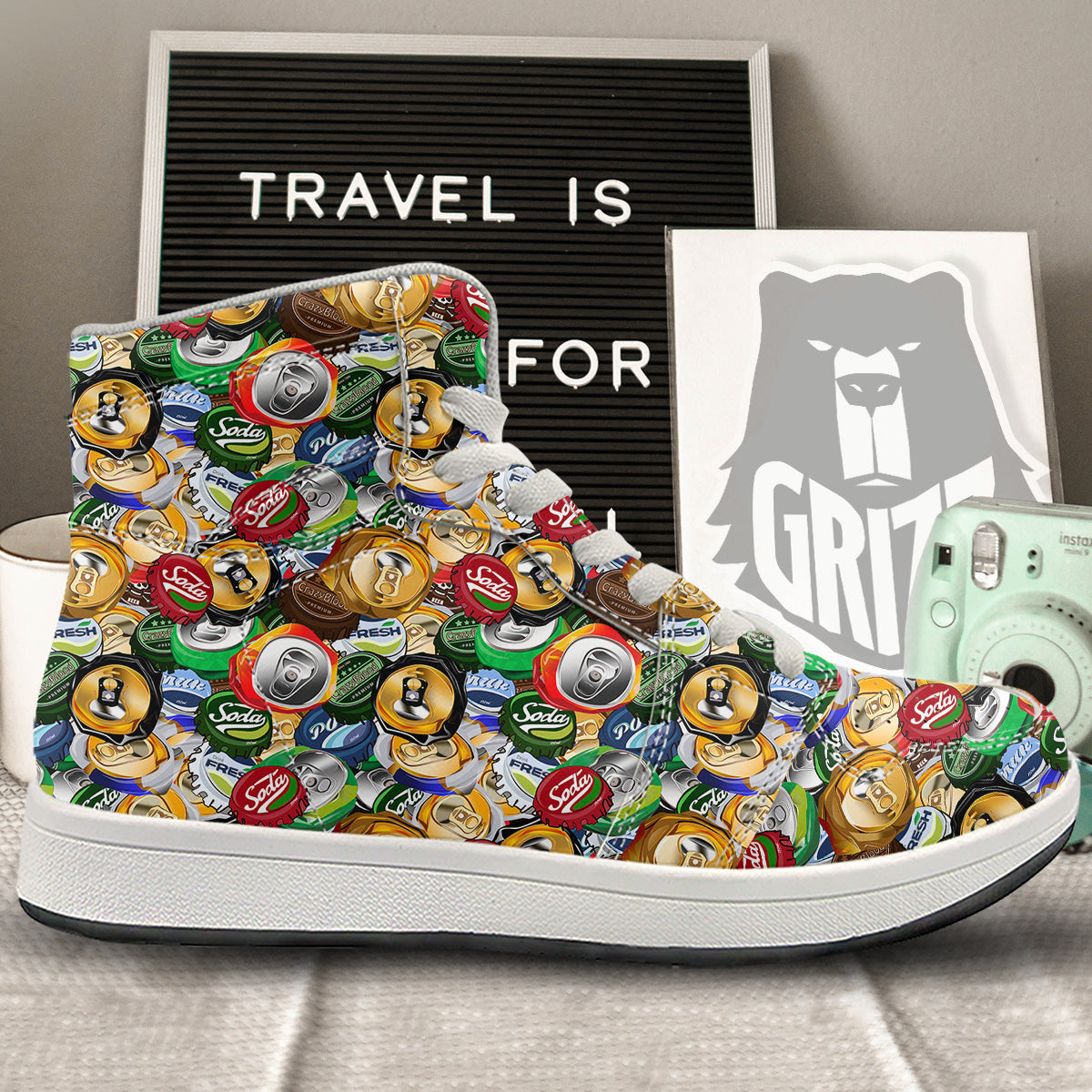 Crumpled Cans And Caps Print Pattern High Top Sneakers-grizzshop