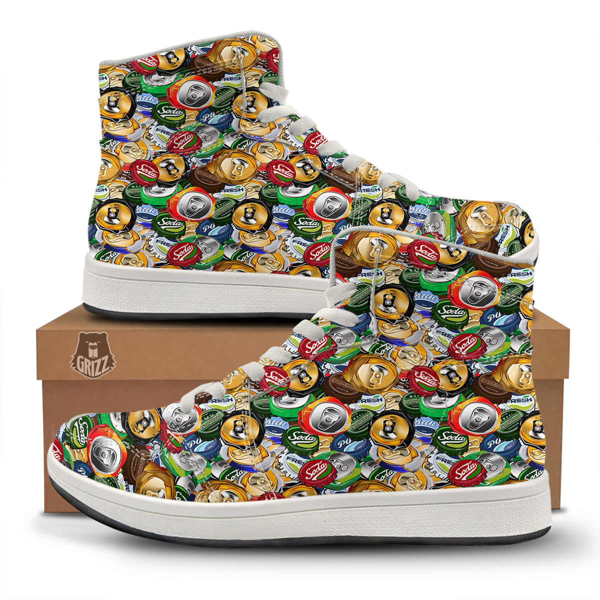 Crumpled Cans And Caps Print Pattern High Top Sneakers-grizzshop