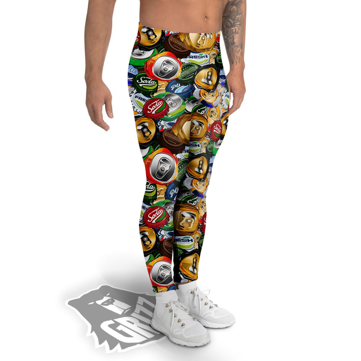 Crumpled Cans And Caps Print Pattern Men's Leggings-grizzshop