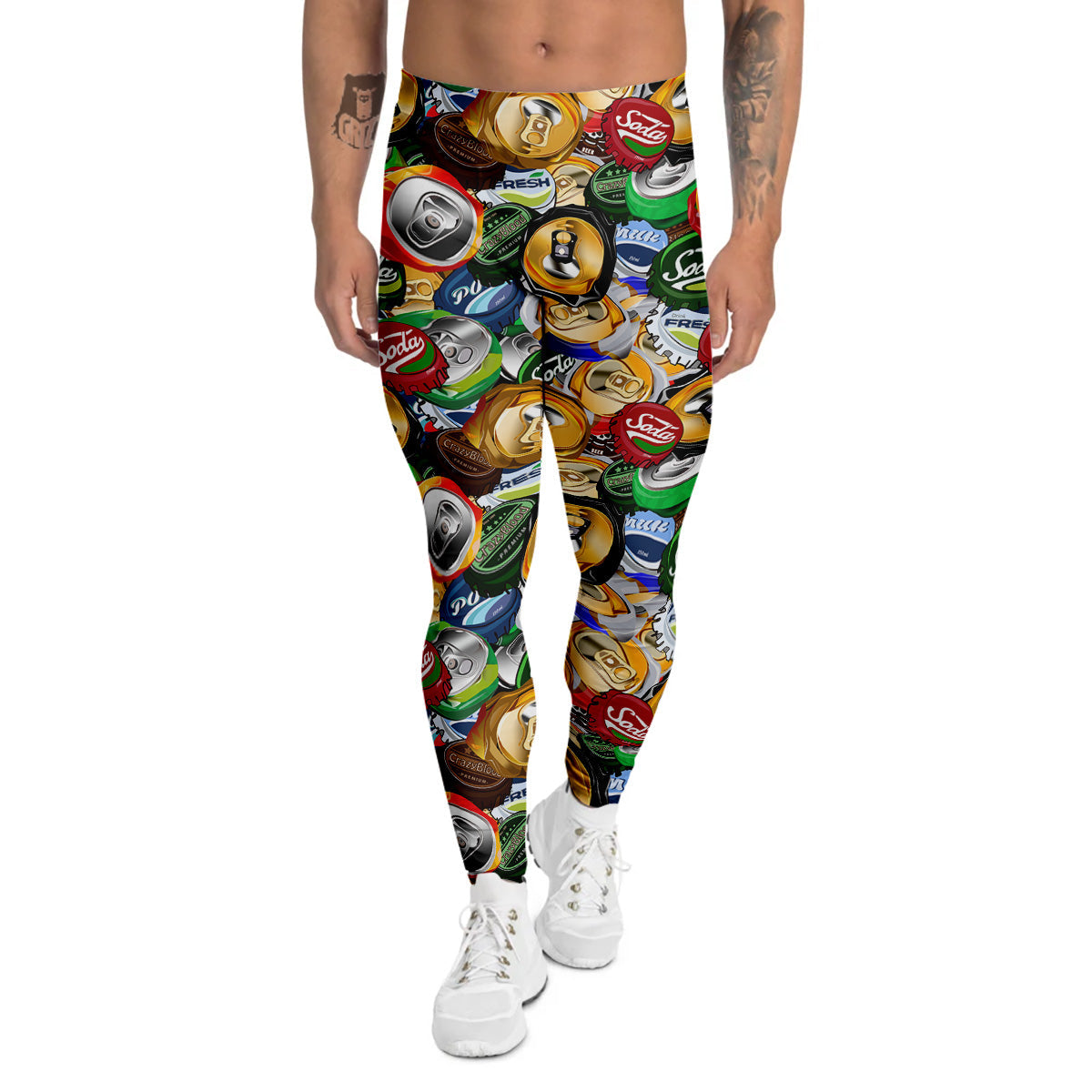 Crumpled Cans And Caps Print Pattern Men's Leggings-grizzshop