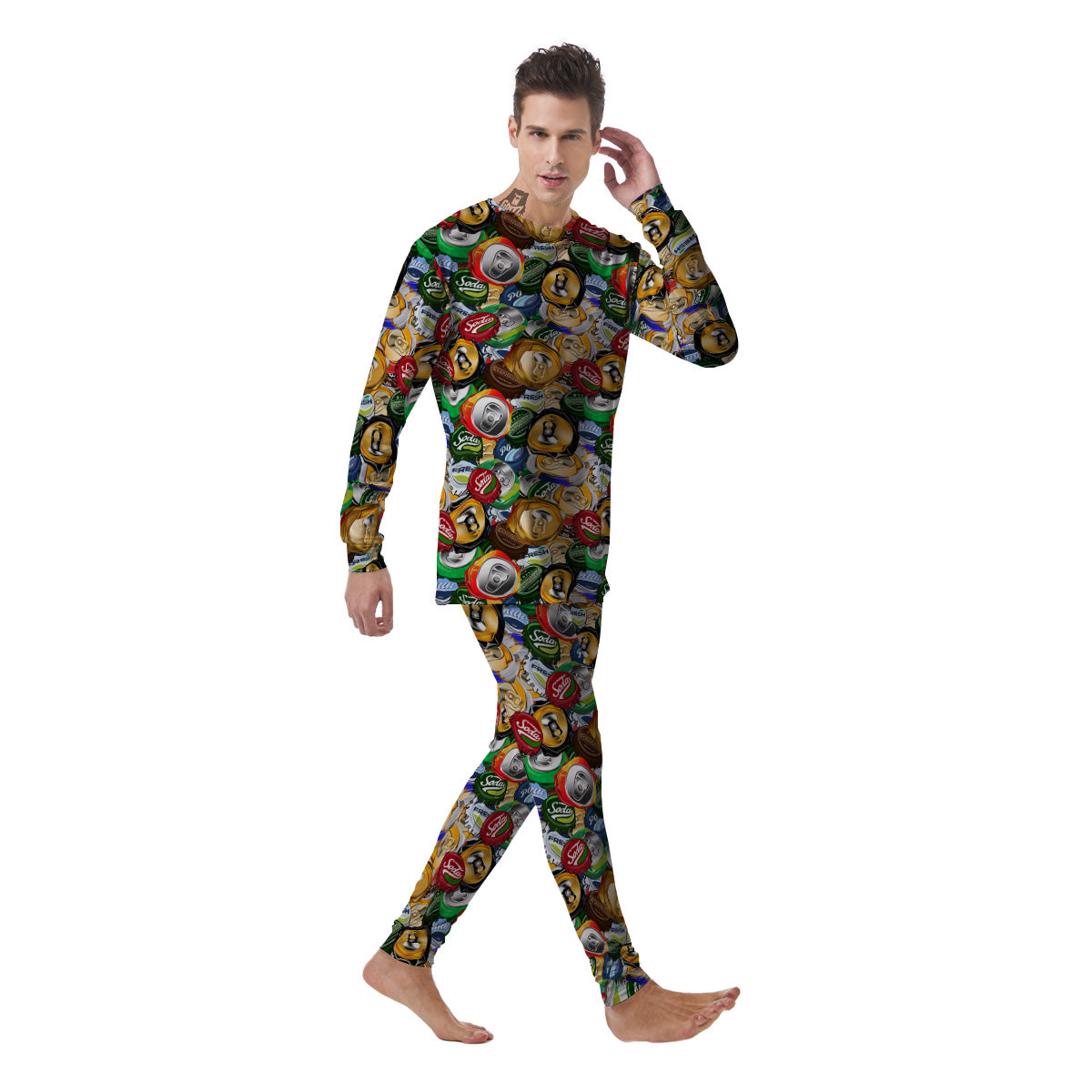 Crumpled Cans And Caps Print Pattern Men's Pajamas-grizzshop