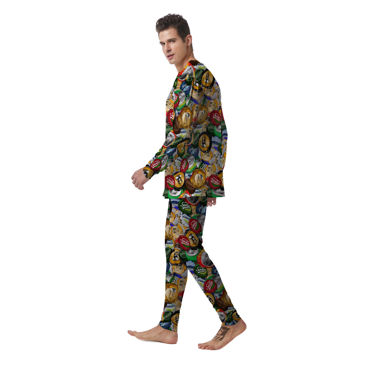 Crumpled Cans And Caps Print Pattern Men's Pajamas-grizzshop