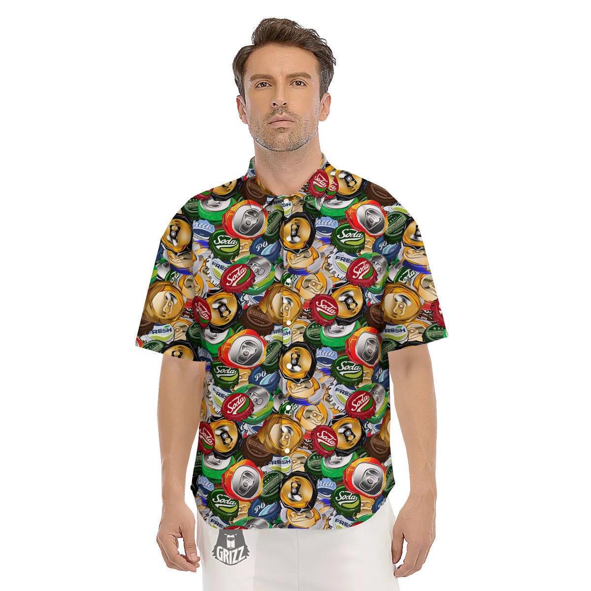 Crumpled Cans And Caps Print Pattern Men's Short Sleeve Shirts-grizzshop