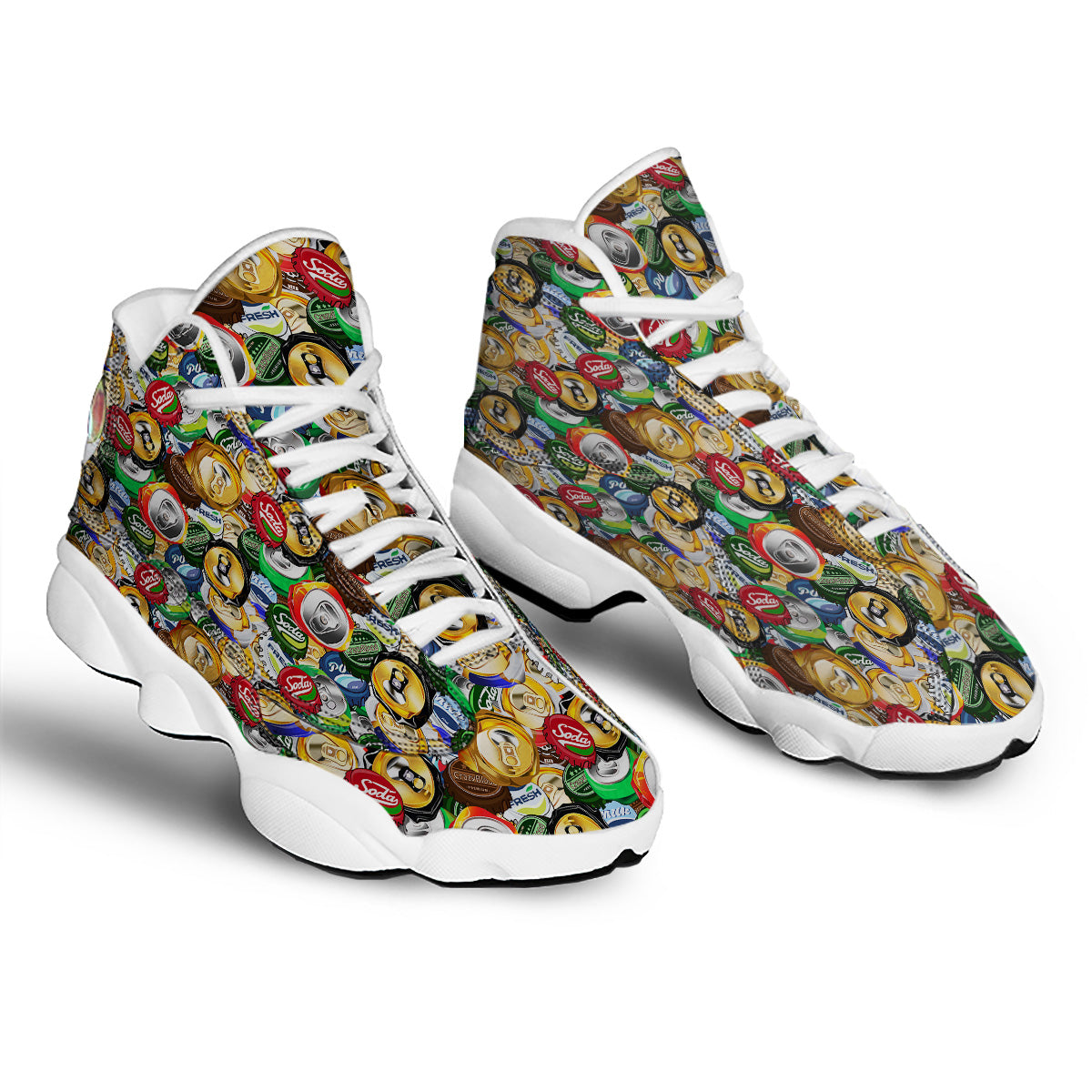 Crumpled Cans And Caps Print Pattern White Basketball Shoes-grizzshop
