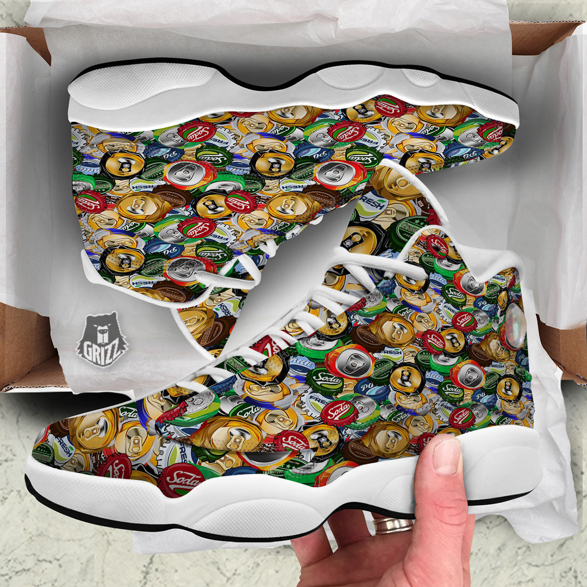 Crumpled Cans And Caps Print Pattern White Basketball Shoes-grizzshop