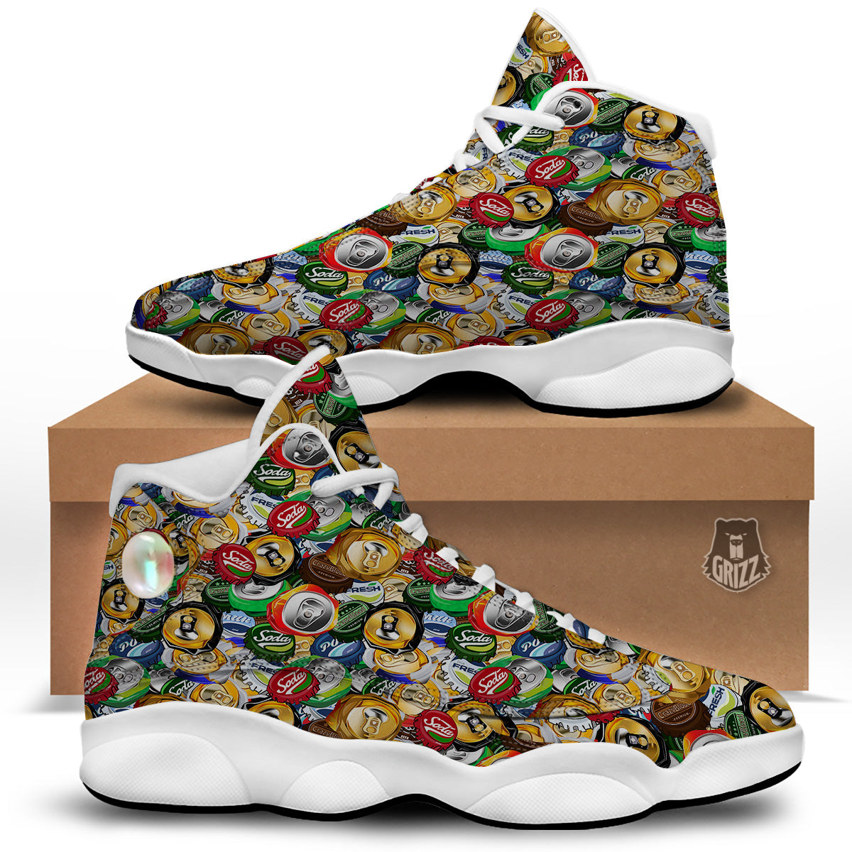 Crumpled Cans And Caps Print Pattern White Basketball Shoes-grizzshop