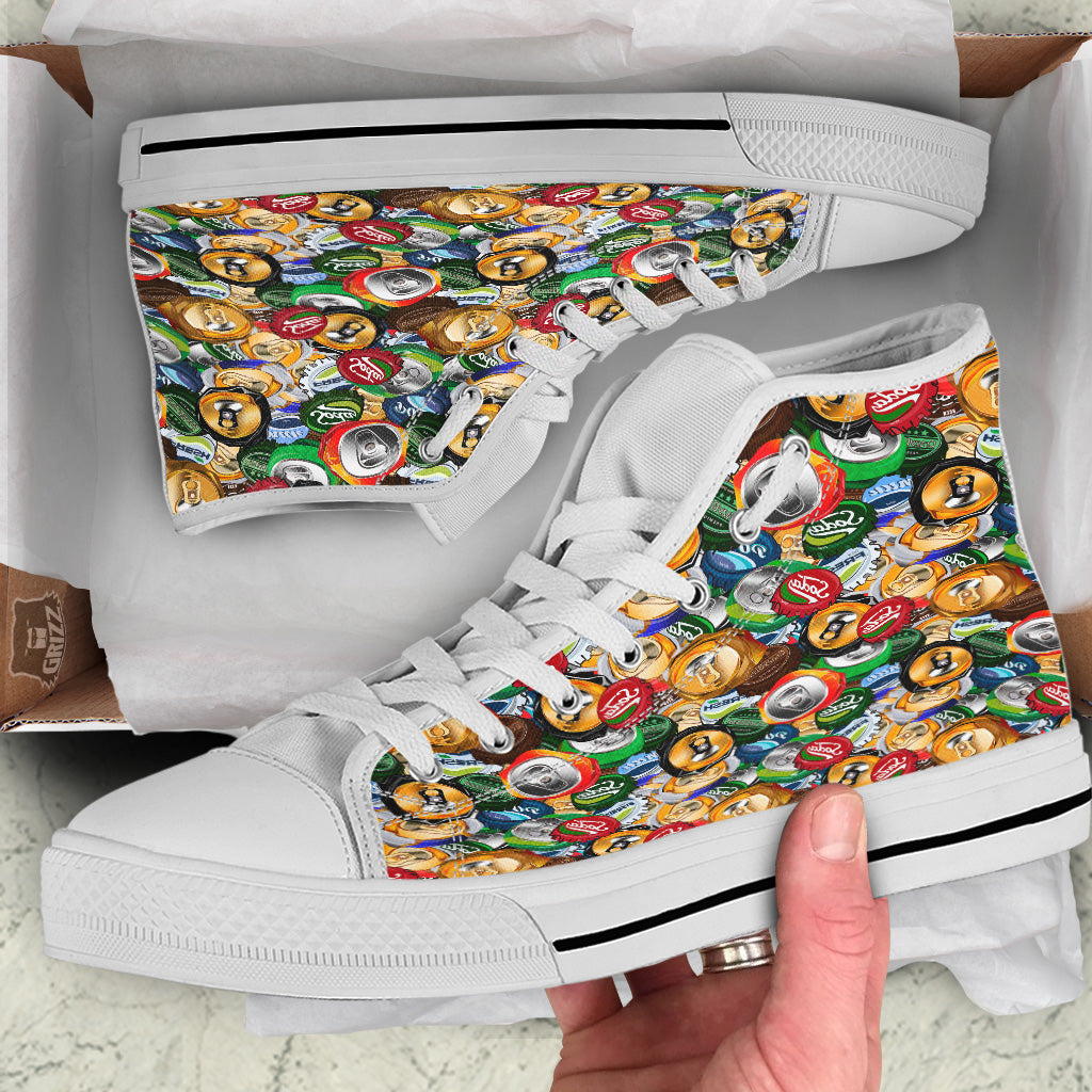 Crumpled Cans And Caps Print Pattern White High Top Shoes-grizzshop