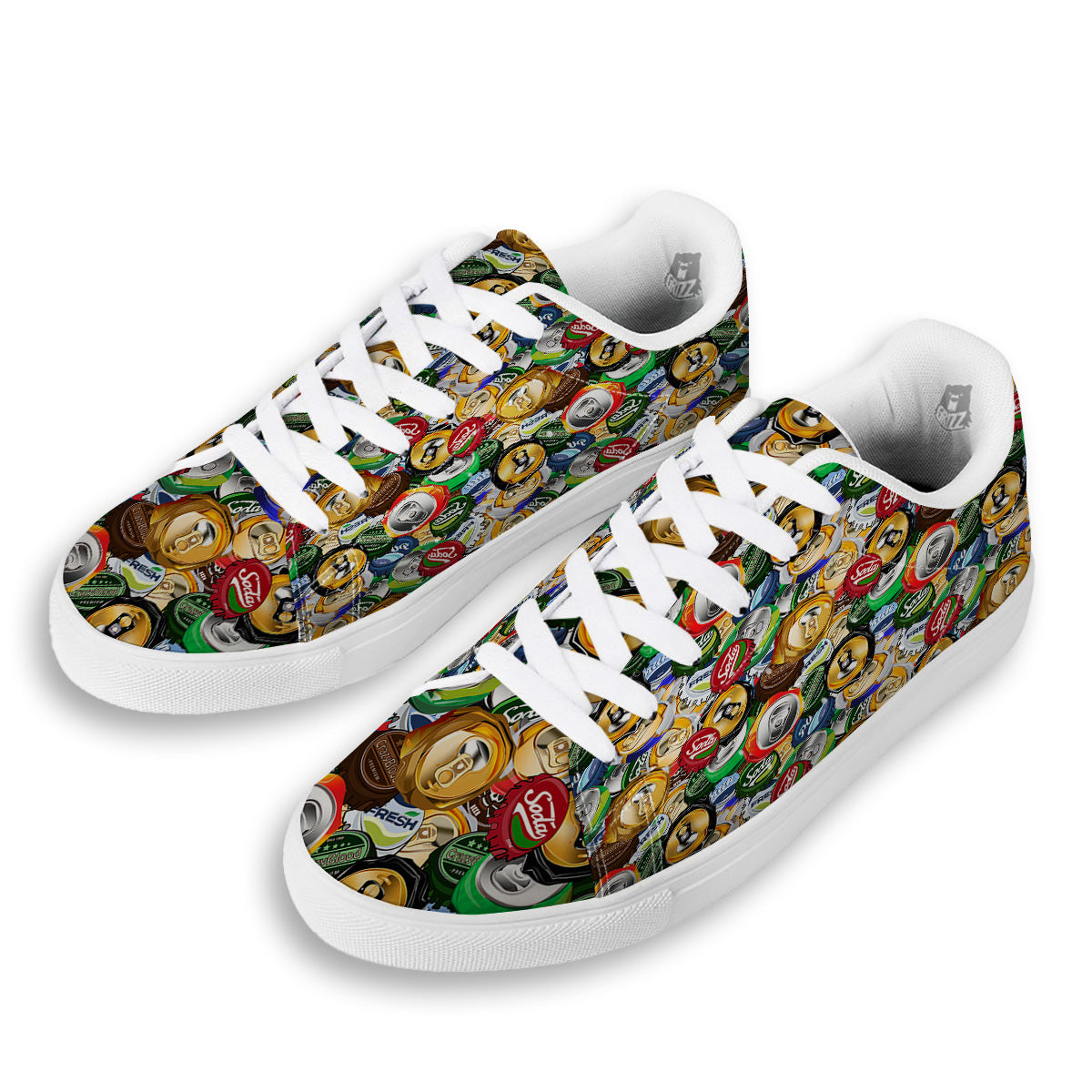 Crumpled Cans And Caps Print Pattern White Low Top Sneakers-grizzshop