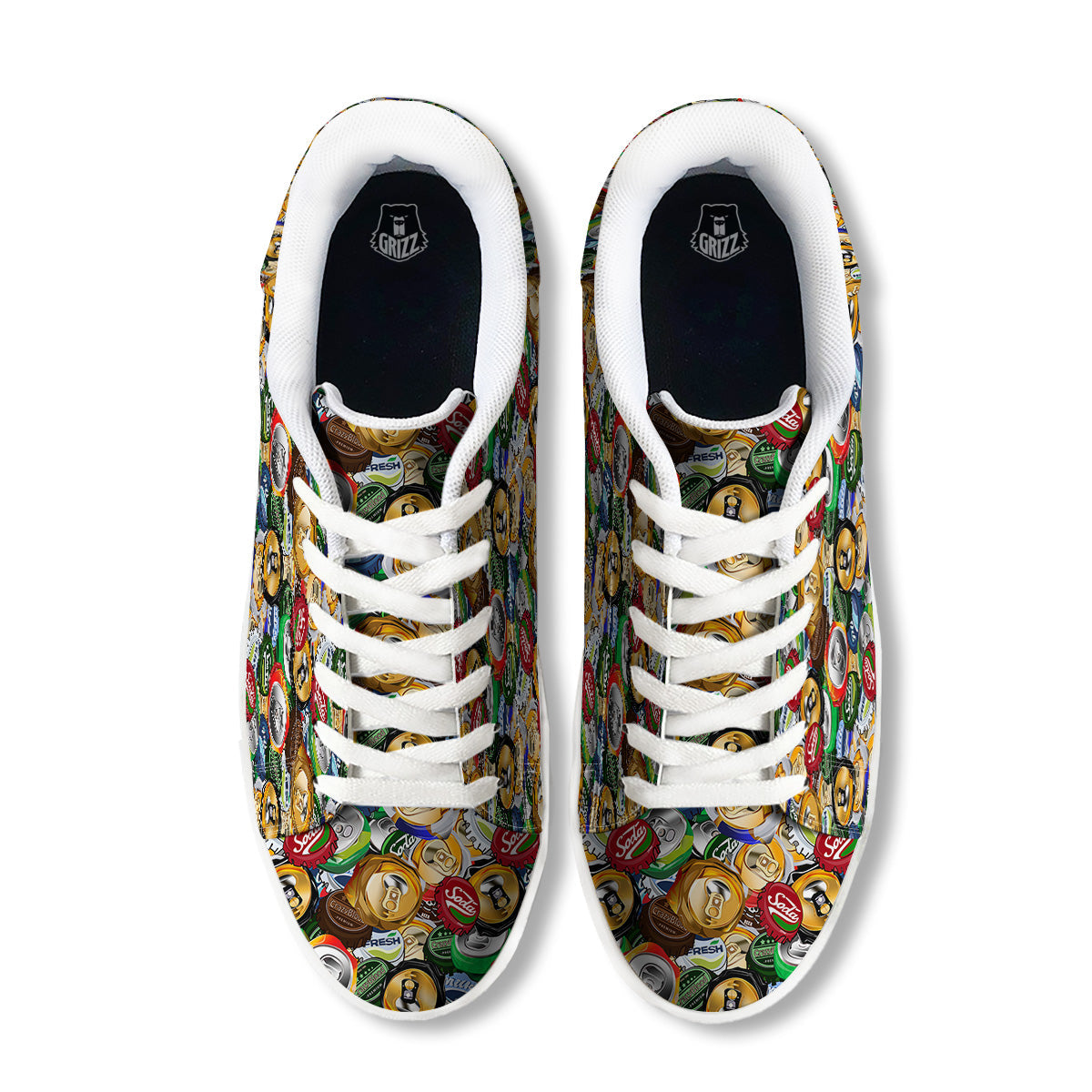 Crumpled Cans And Caps Print Pattern White Low Top Sneakers-grizzshop