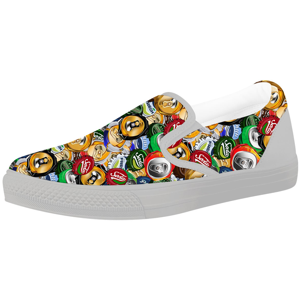 Crumpled Cans And Caps Print Pattern White Slip On Shoes-grizzshop