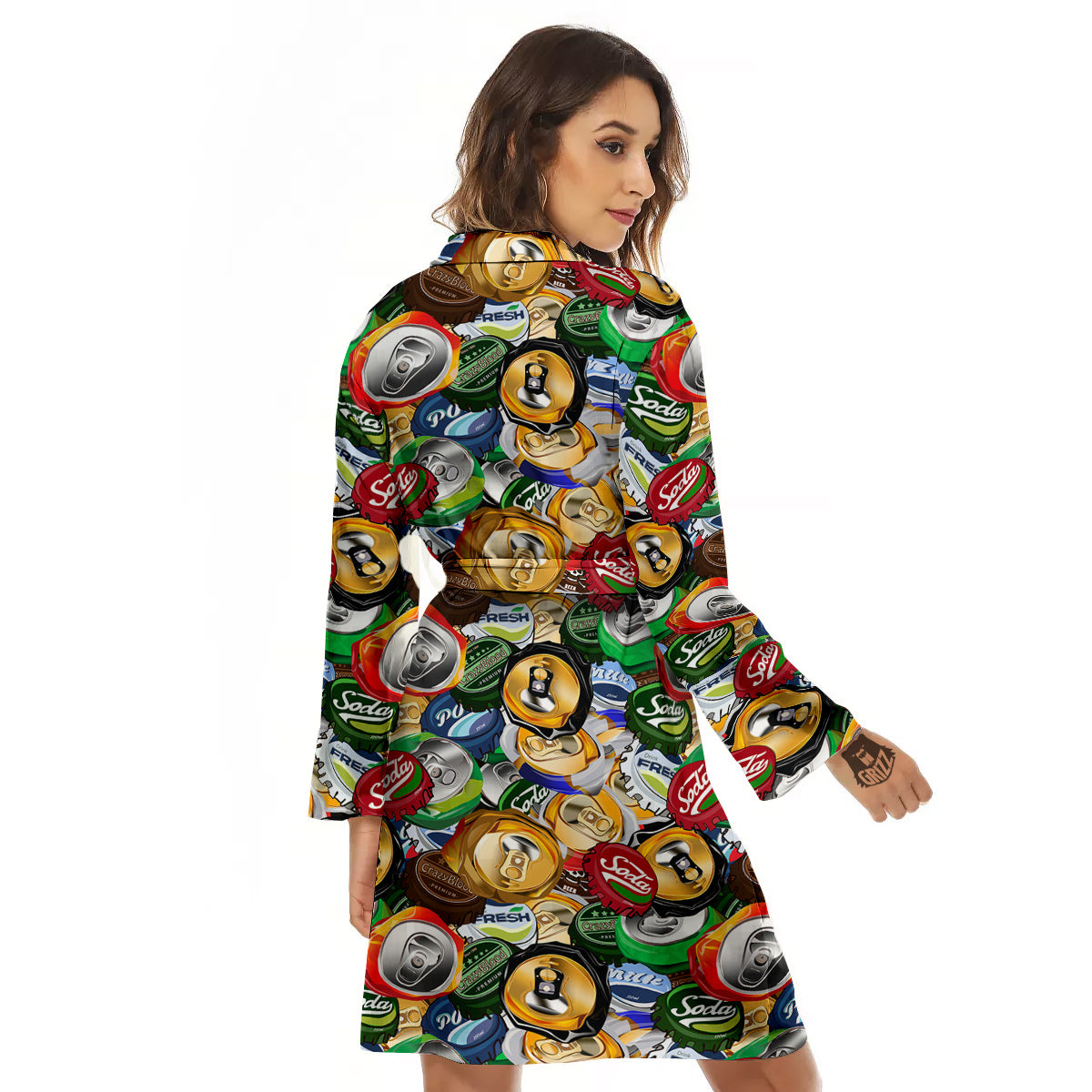 Crumpled Cans And Caps Print Pattern Women's Robe-grizzshop