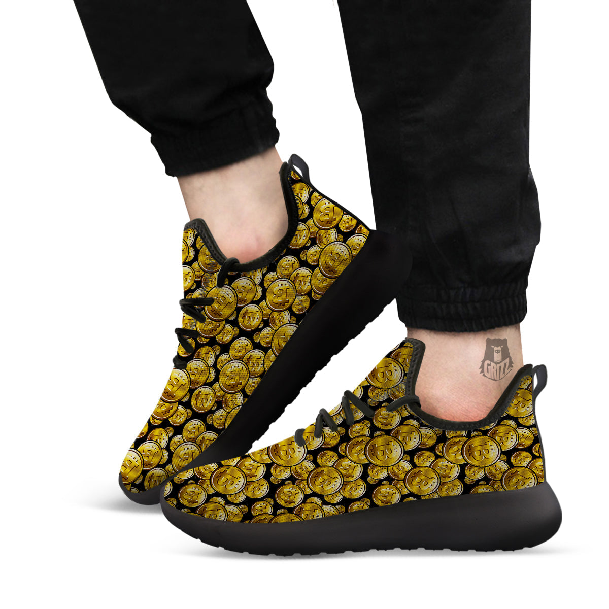 Crypto Bitcoin Print Pattern Black Athletic Shoes-grizzshop
