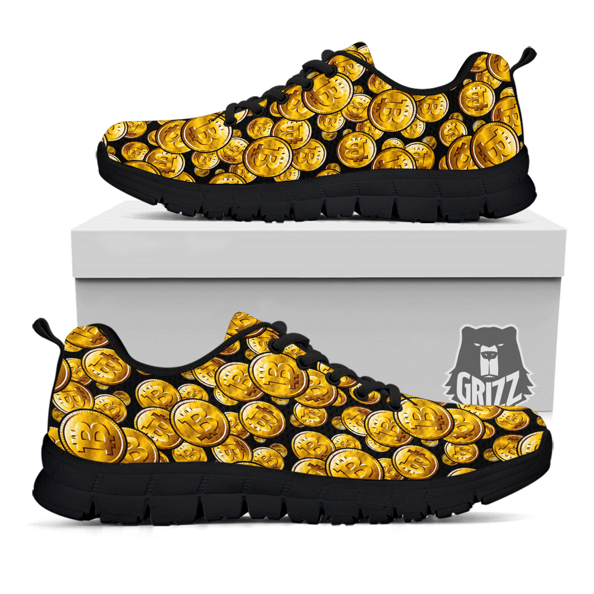 Crypto Bitcoin Print Pattern Black Sneaker-grizzshop