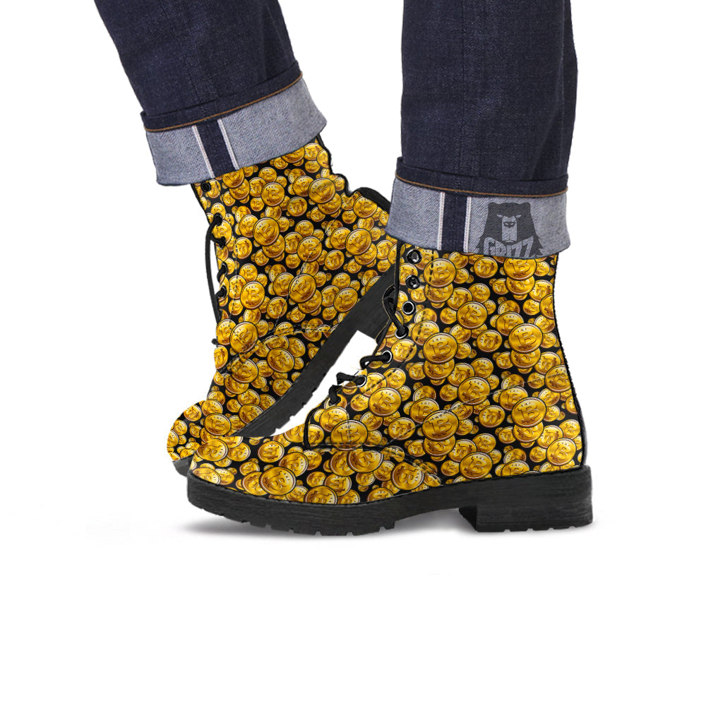 Crypto Bitcoin Print Pattern Leather Boots-grizzshop
