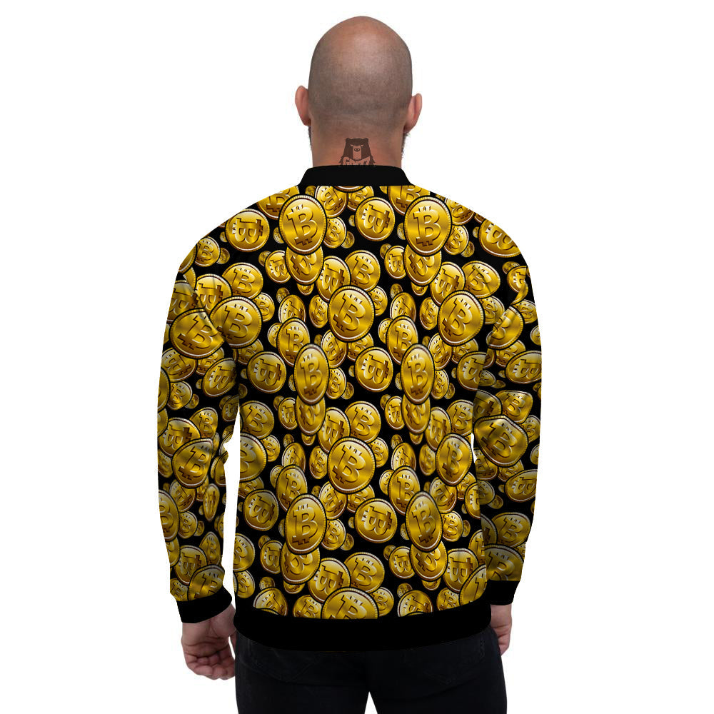 Crypto Bitcoin Print Pattern Men's Bomber Jacket-grizzshop