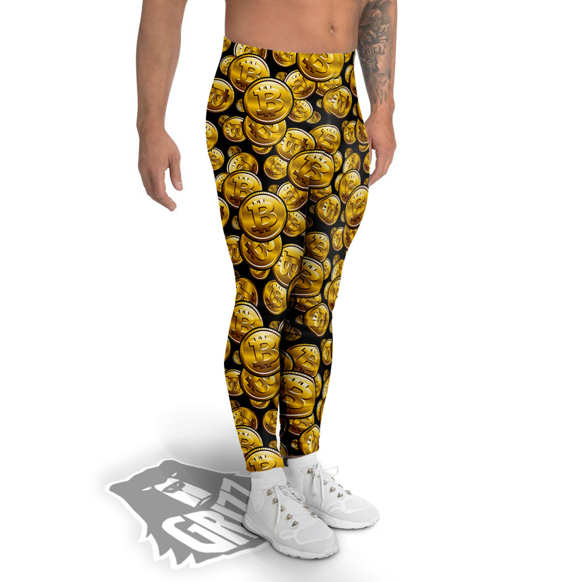Crypto Bitcoin Print Pattern Men's Leggings-grizzshop