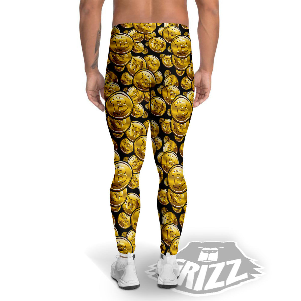 Crypto Bitcoin Print Pattern Men's Leggings-grizzshop