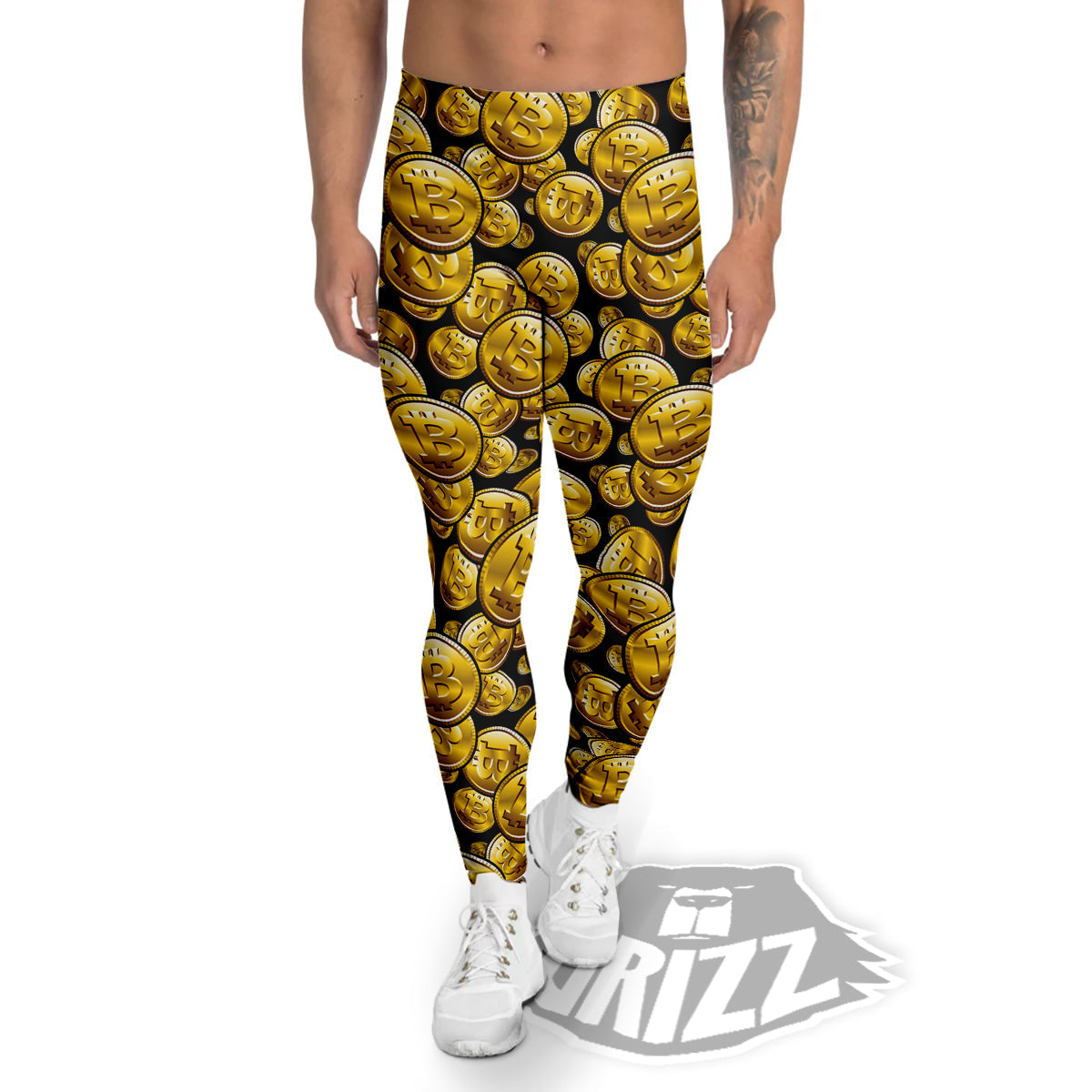 Crypto Bitcoin Print Pattern Men's Leggings-grizzshop
